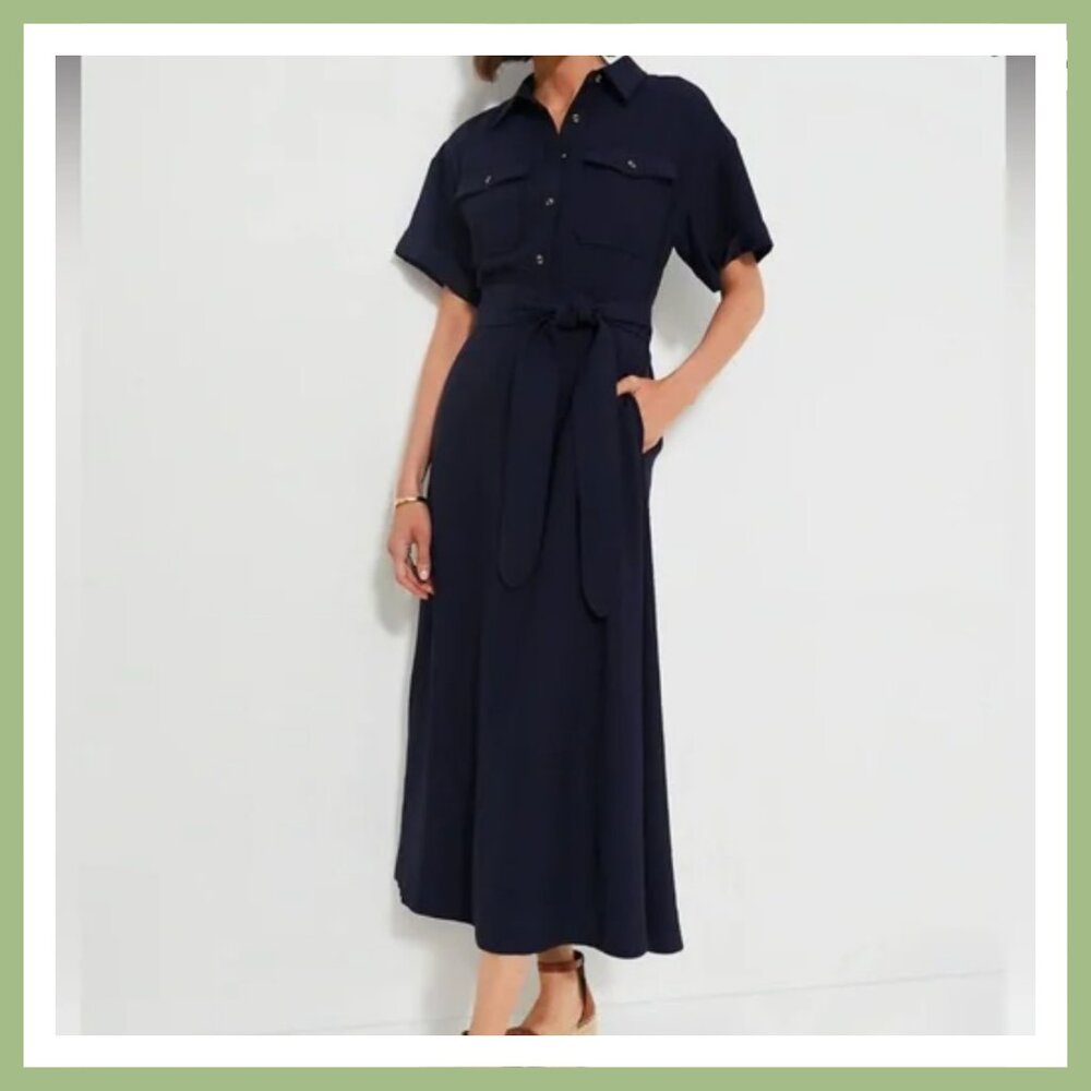 Tuckernuck Navy Lucienne Midi Shirt Dress Size XS